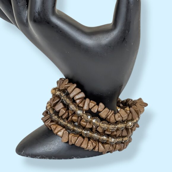 (2/$20) 5-Strand Brown Beaded Stretch Bracelet - Picture 2 of 3